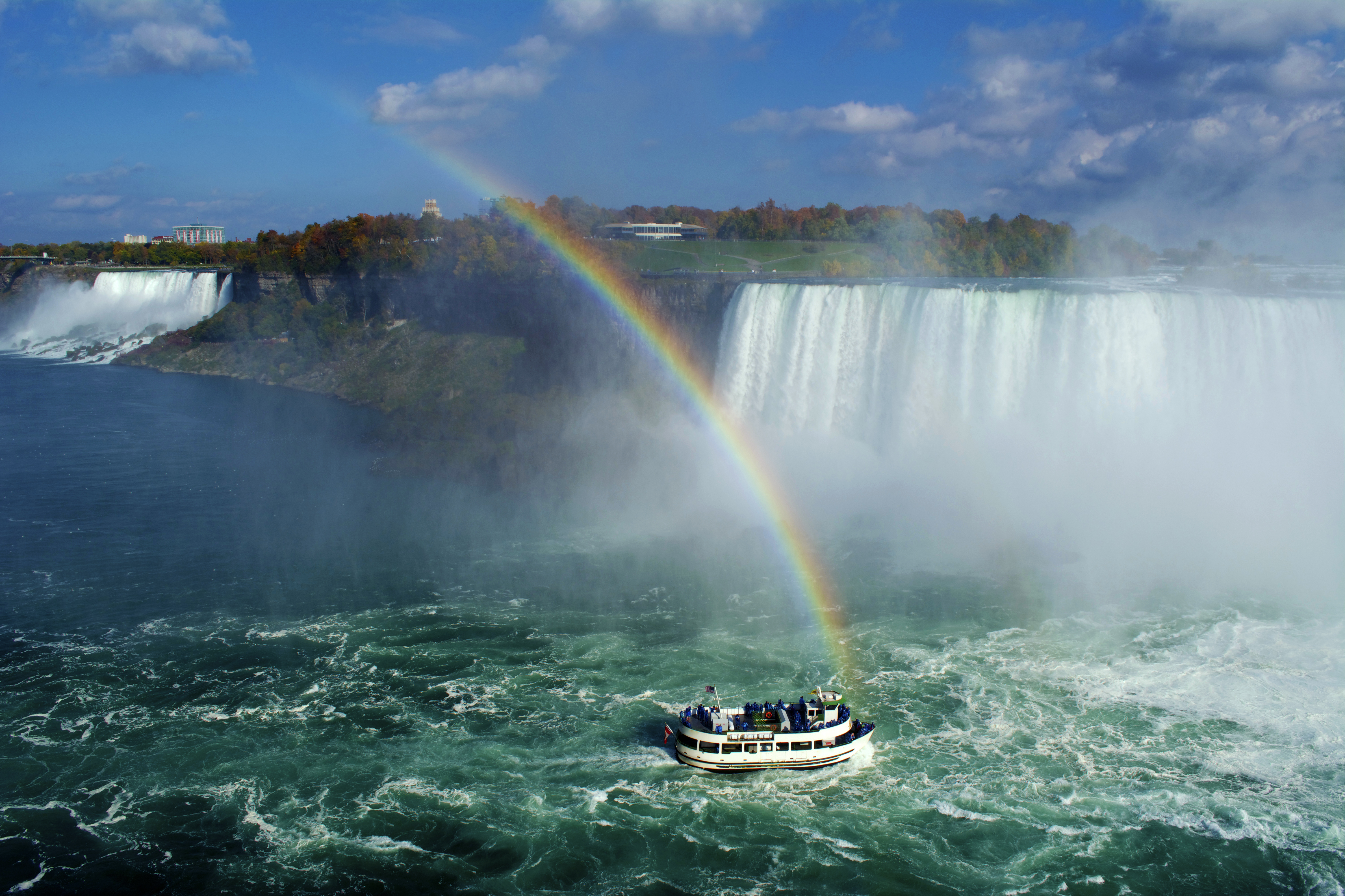 Niagara Falls Waterfall And Rainbow With Boat